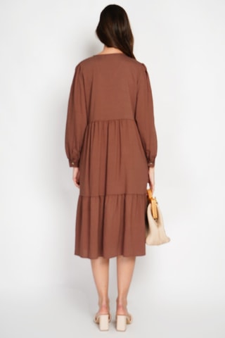 Vestido midi en lino - Marrón