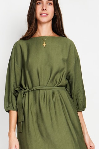 Vestido midi en lino - Verde