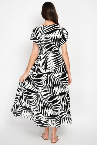 Vestido midi en lino - Blanco y negro