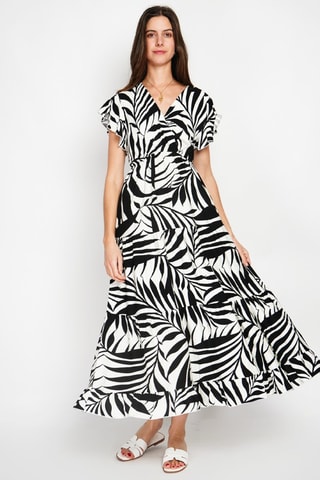 Vestido midi en lino - Blanco y negro