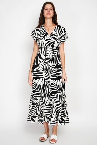 Vestido midi en lino - Blanco y negro