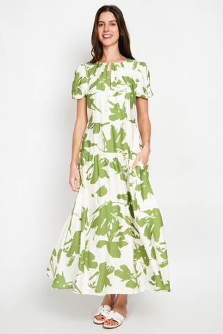 Vestido largo de lino - Blanco y verde