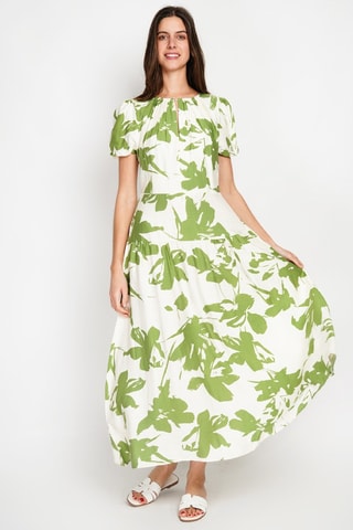 Vestido largo de lino - Blanco y verde