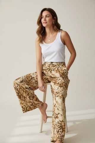 Pantalón wide leg de lino - Beige