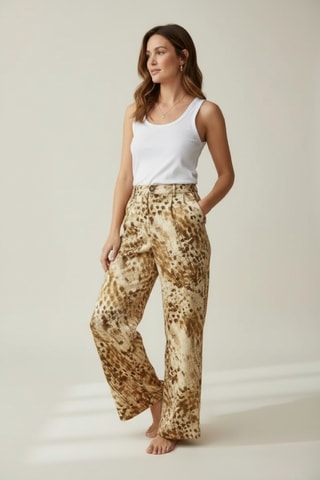 Pantalón wide leg de lino - Beige