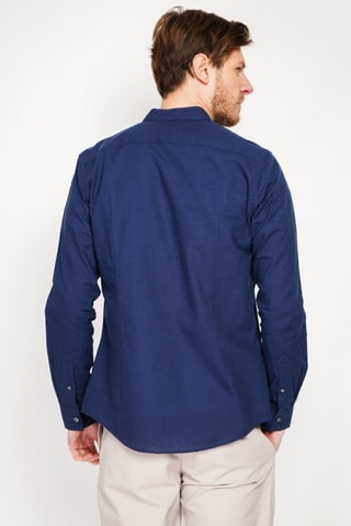Camisa slim fit de lino - Azul