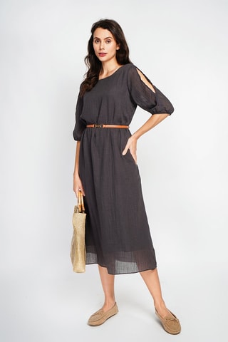 Vestido midi en lino - Negro