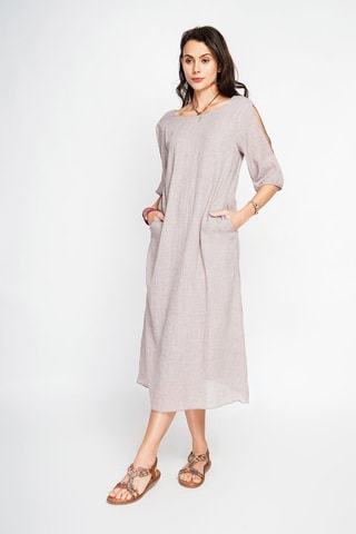 Vestido midi en lino - Marrón