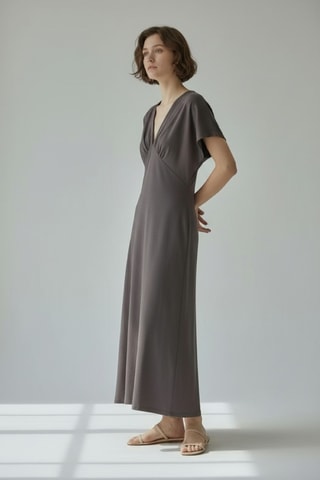 Vestido largo de lino - Marrón