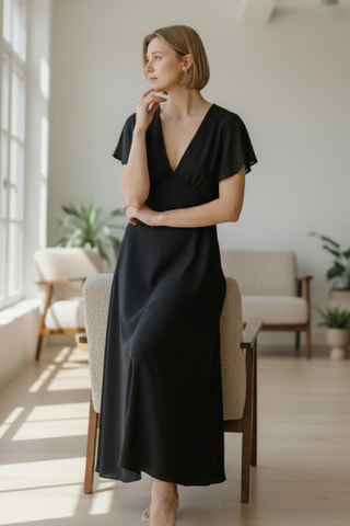 Vestido largo de lino - Negro