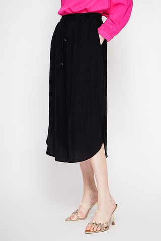 Falda midi de lino - Negro