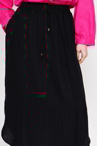 Falda midi de lino - Negro