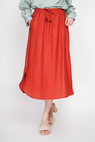 Falda midi de lino - Rojo