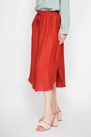 Falda midi de lino - Rojo