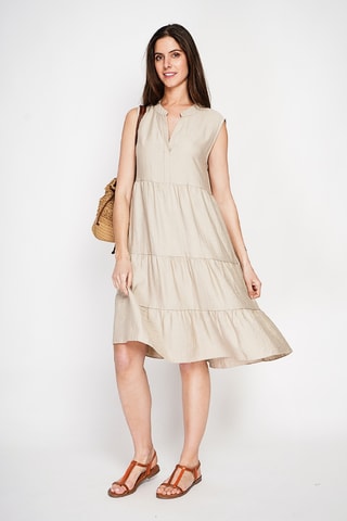 Vestido midi de lino - Beige