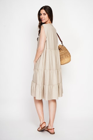 Vestido midi de lino - Beige