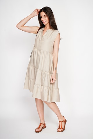 Vestido midi de lino - Beige