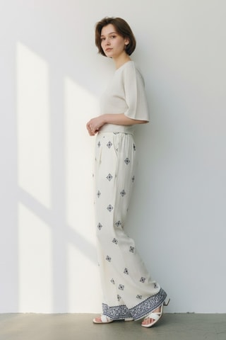 Pantalón ancho de lino - Blanco