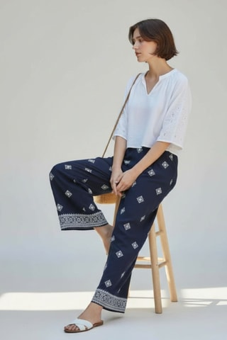 Pantalón ancho de lino - Azul marino