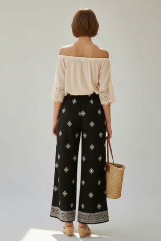 Pantalón ancho de lino - Negro