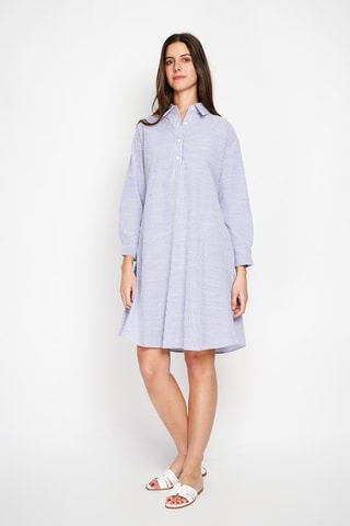 Vestido trapecio de lino - Azul y blanco