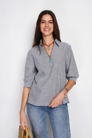Blusa de lino - Blanco y negro