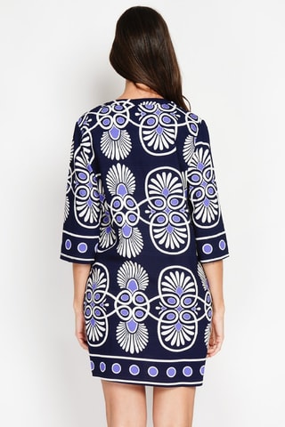 Vestido midi en lino - Blanco, azul y violeta