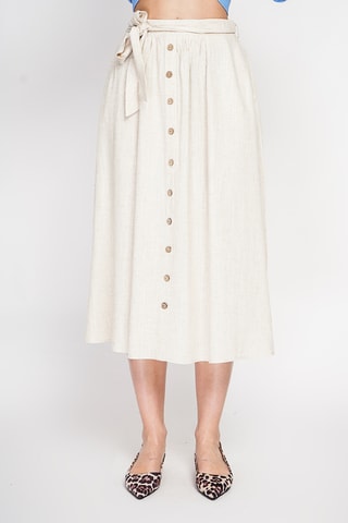 Falda midi de lino - Beige