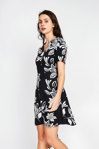Vestido camisero de lino - Negro y blanco