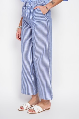 Pantalón tiro alto lino - Blanco y azul