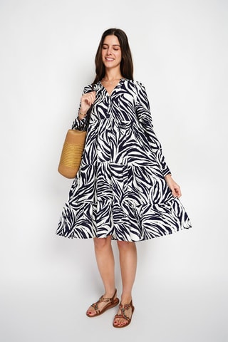 Vestido midi en lino - Azul y blanco