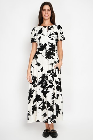 Vestido largo de lino - Negro y blanco