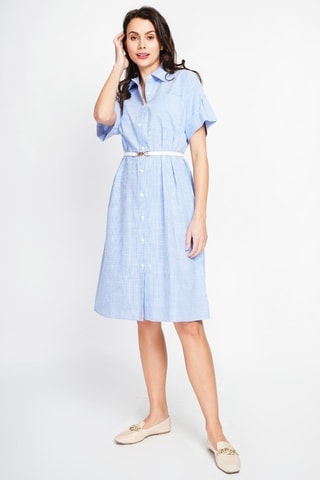 Vestido camisero de lino - Azul