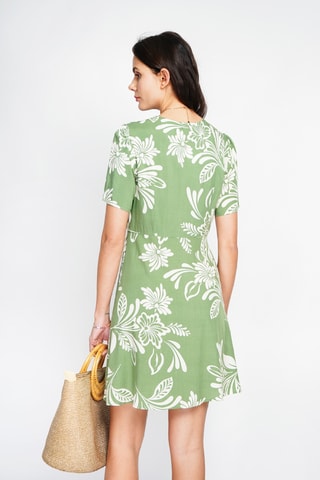 Vestido midi en lino - Blanco y verde