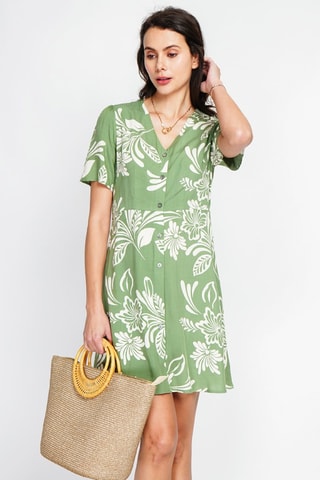 Vestido midi en lino - Blanco y verde