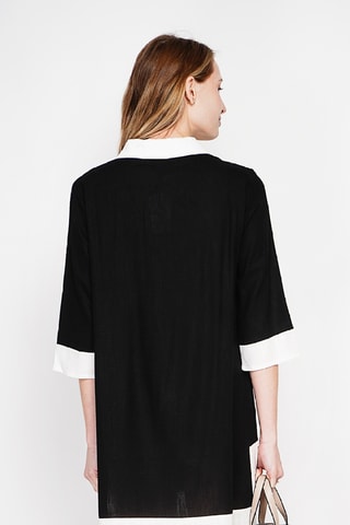 Vestido recto de lino - Negro