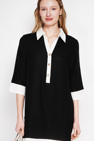 Vestido recto de lino - Negro