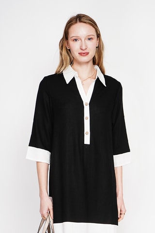 Vestido recto de lino - Negro