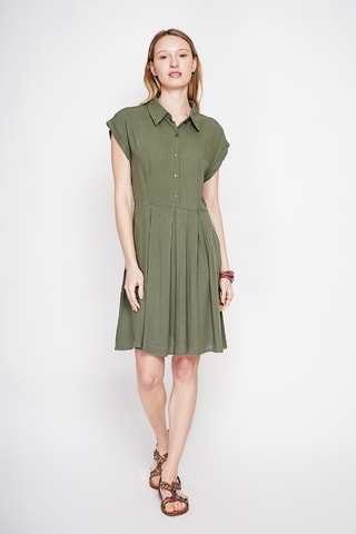 Vestido evasé de lino - Caqui