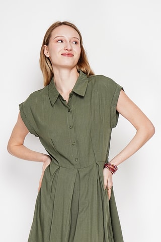 Vestido evasé de lino - Caqui