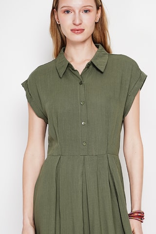 Vestido evasé de lino - Caqui