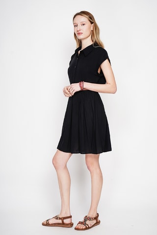 Vestido evasé de lino - Negro