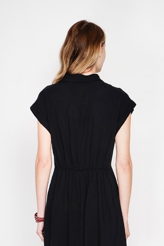Vestido evasé de lino - Negro