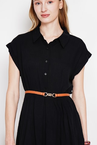 Vestido evasé de lino - Negro