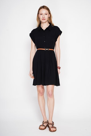 Vestido evasé de lino - Negro