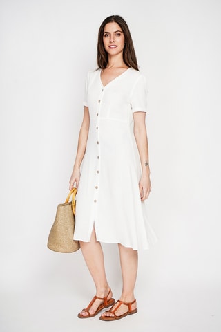 Vestido camisero de lino - Blanco