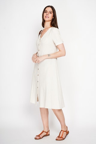 Vestido camisero de lino - Beige