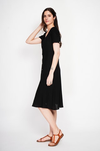 Vestido camisero de lino - Negro