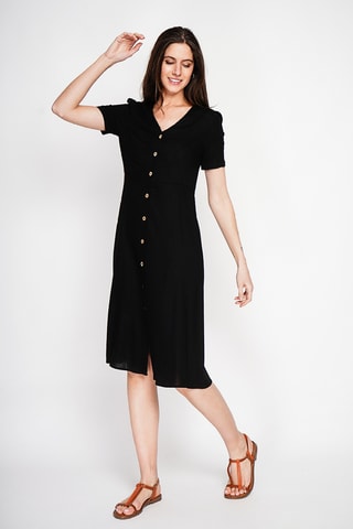 Vestido camisero de lino - Negro