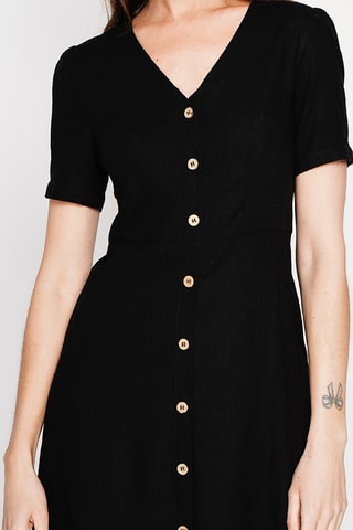 Vestido camisero de lino - Negro
